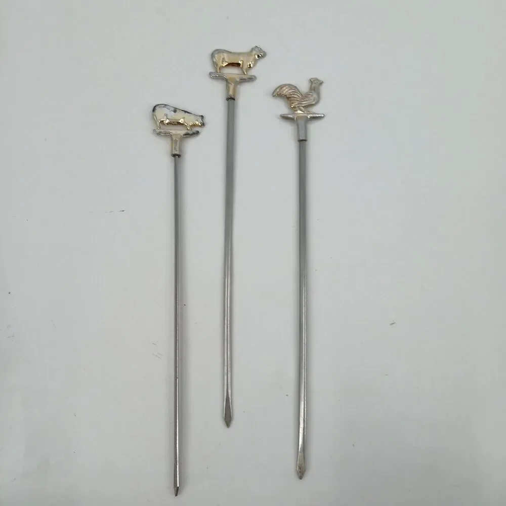 Vintage Metal Animal Novelty skewers Set of 3